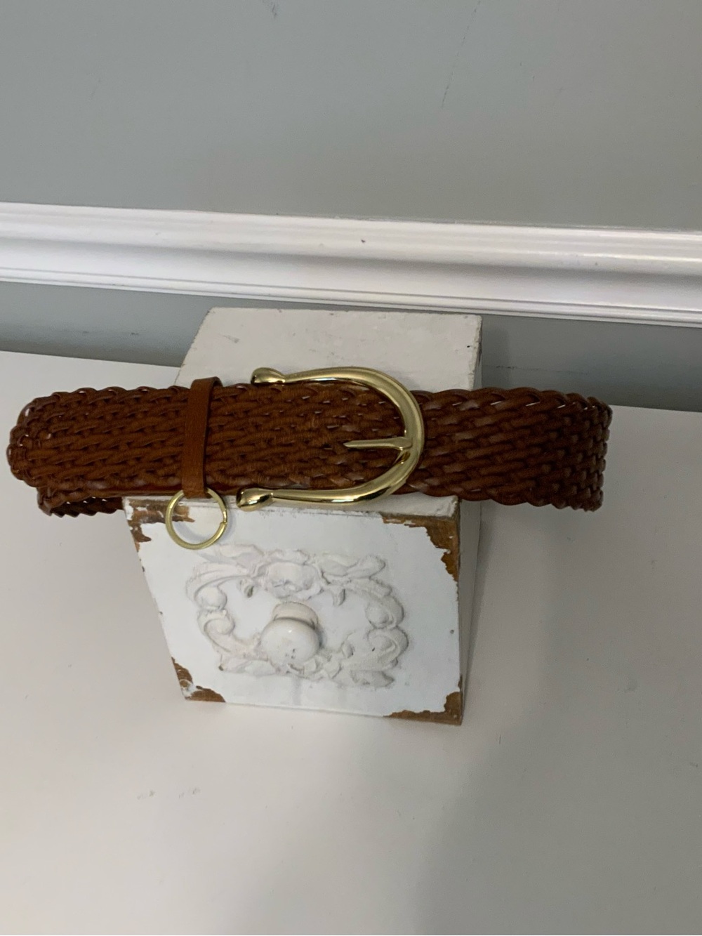 Michael Kors Brown Weave Braided Belt with Gold size Small New